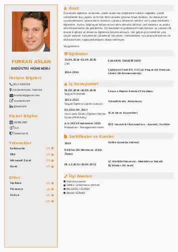 Endüstri Mühendisi CV Örnekleri cv indir